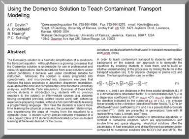 Using the Domenico Solution paper